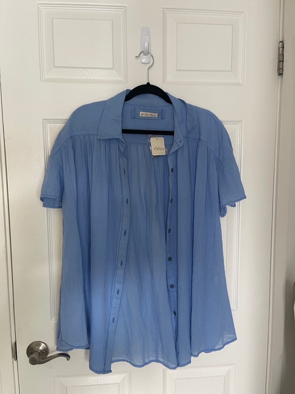 Free People Sky Blue Short-Sleeve Button-Down Blouse